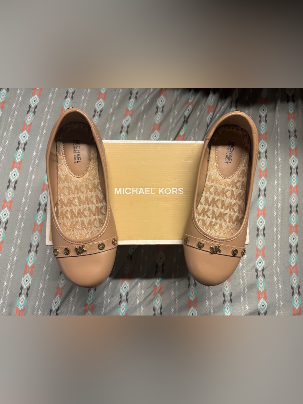 ✴️MICHAEL Michael Kors Girls Pink-Tan Logo Ballet Flats